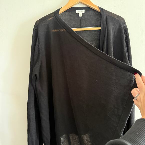 GARNET HILL | Black 100% Linen Drape Front Cardigan Sweater | Extra Large - Picture 3 of 8